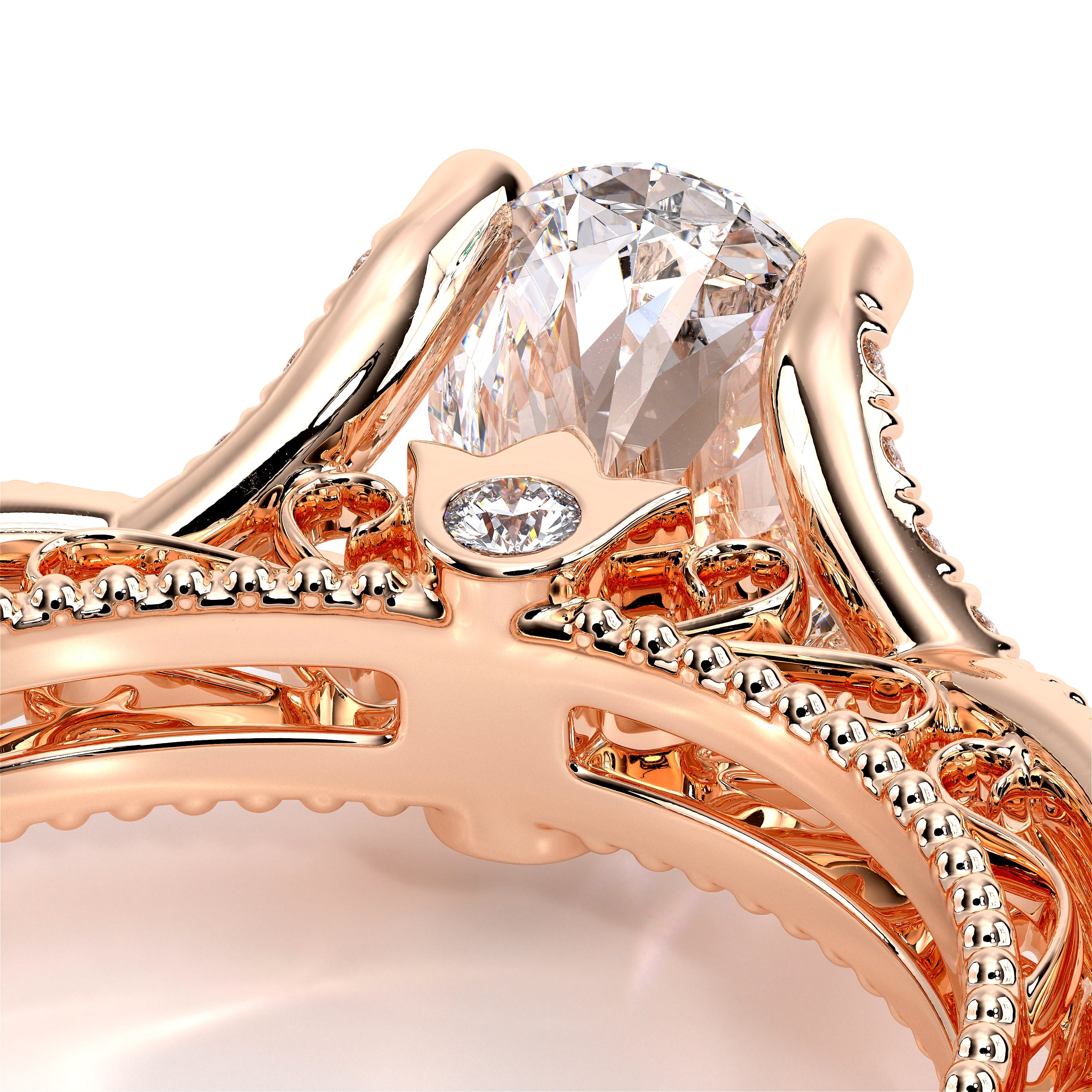 Oval Pavé 14k Rose Gold Engagement Ring - VEN-5003