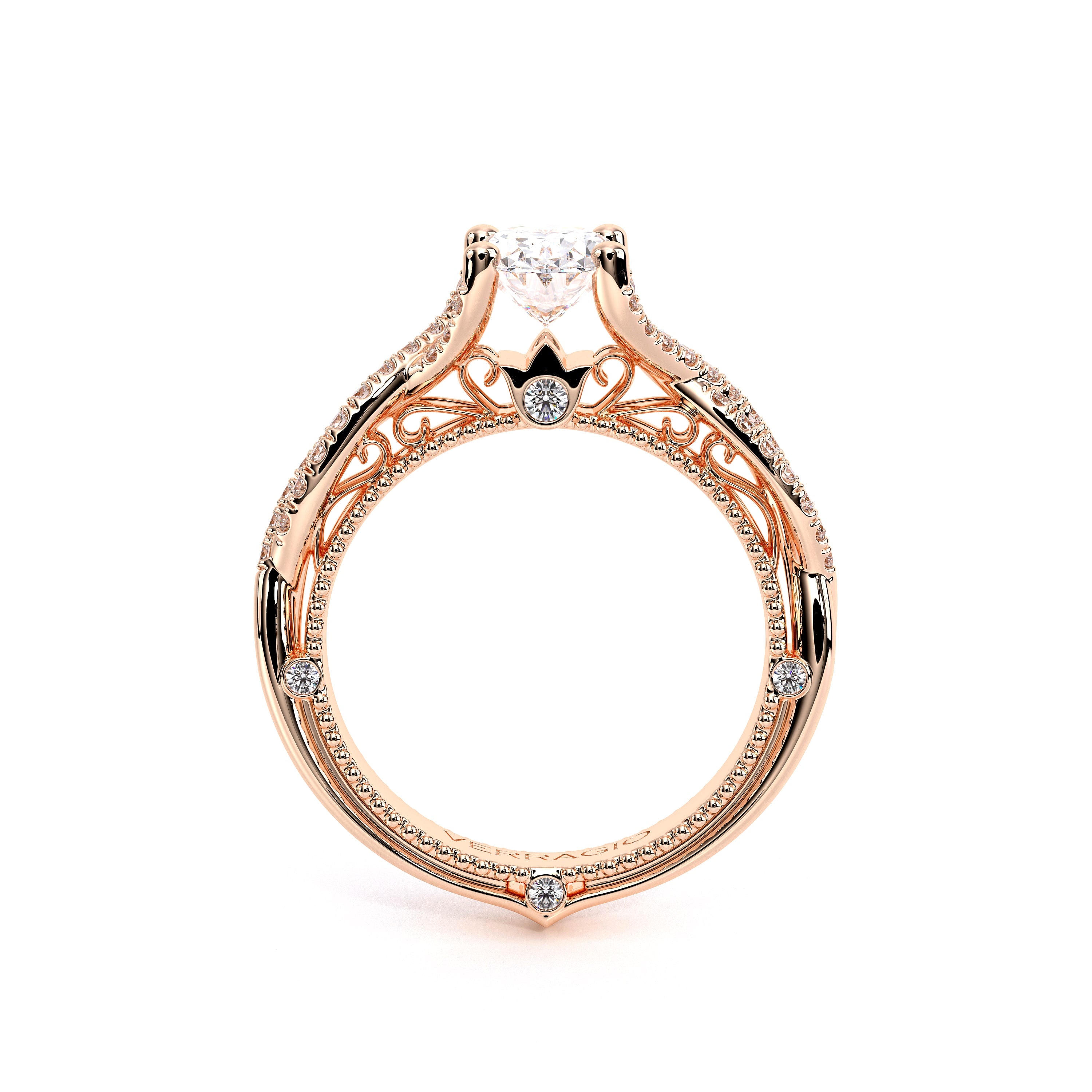 Oval Pavé 14k Rose Gold Engagement Ring - VEN-5003