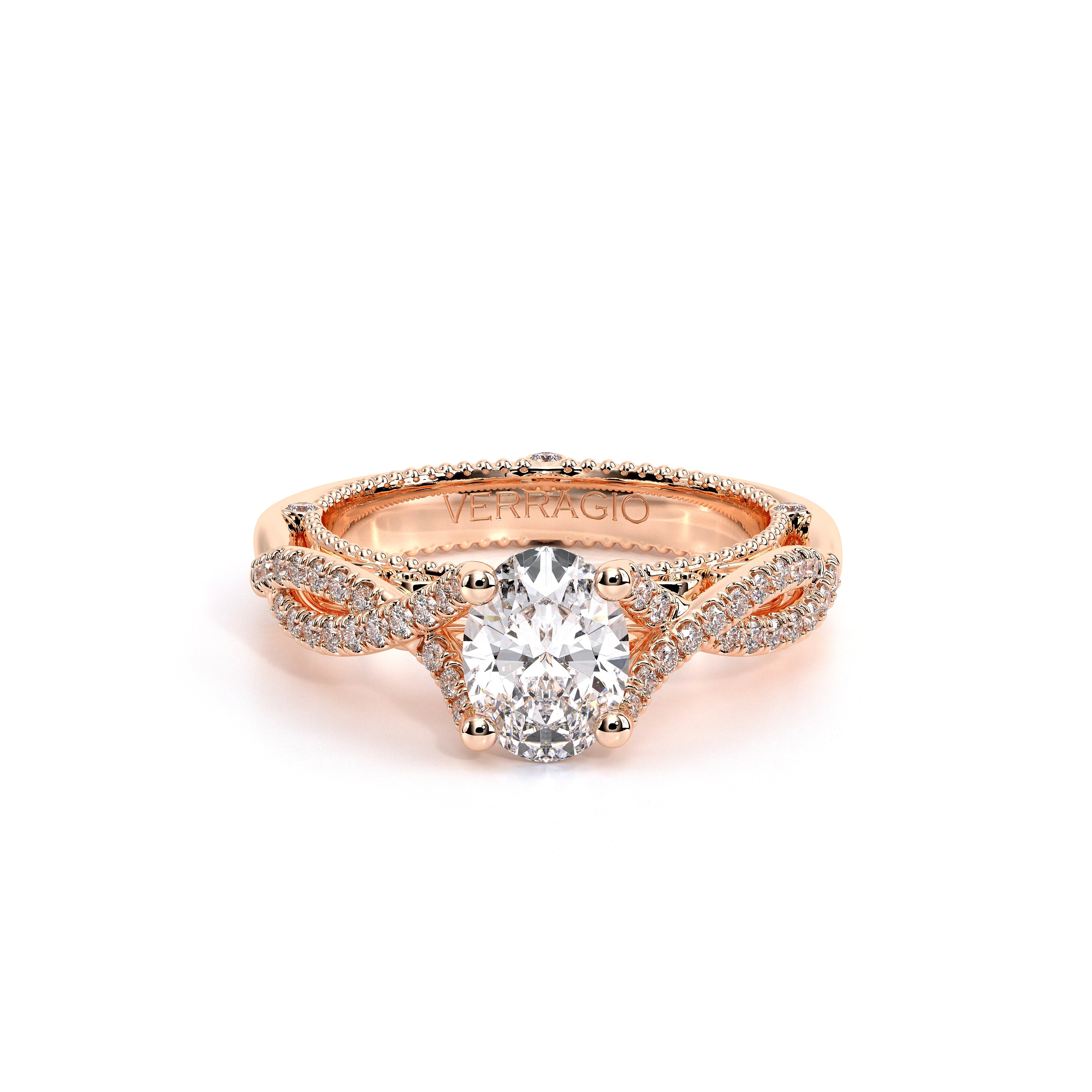 Oval Pavé 18k Rose Gold Engagement Ring - VEN-5003