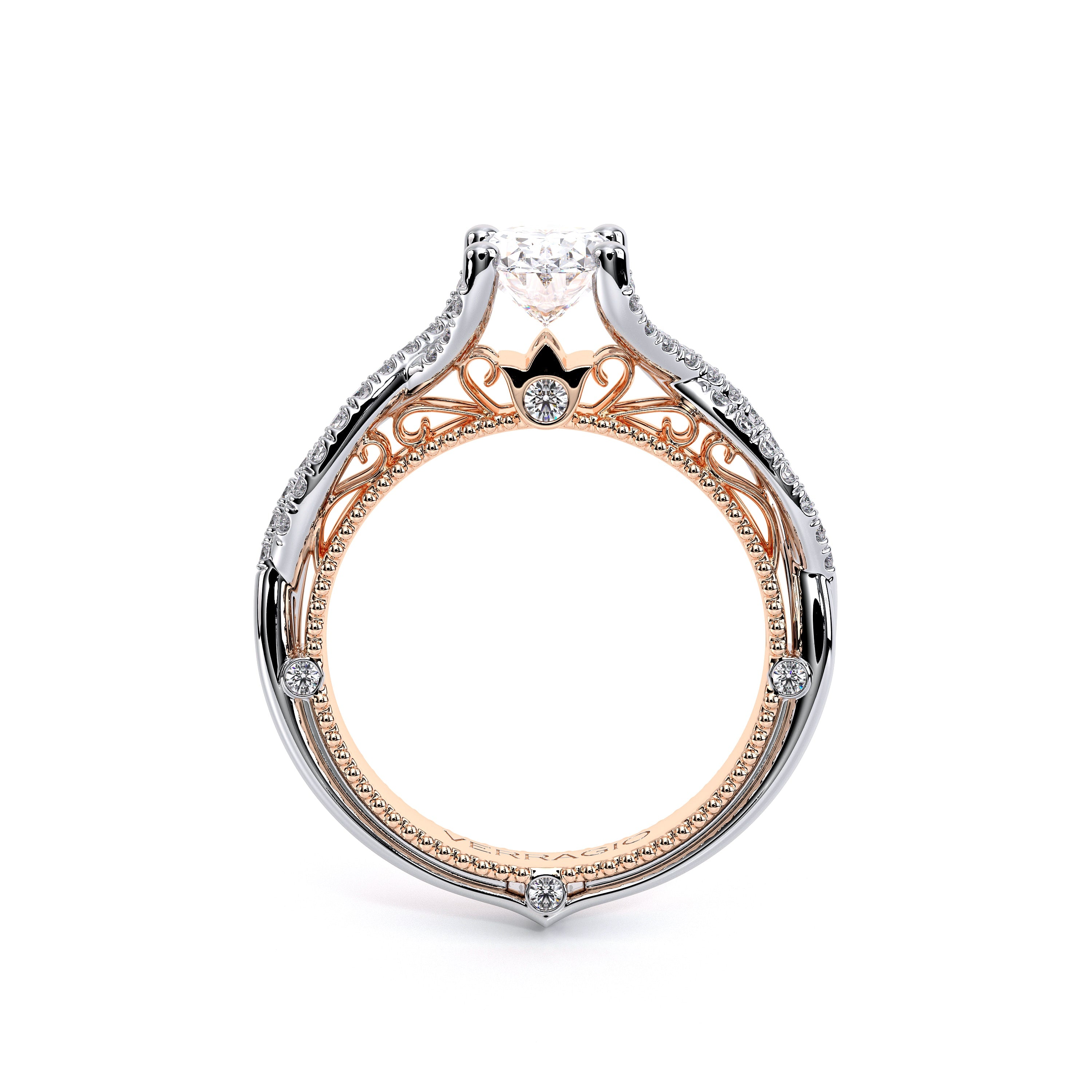 Oval Pavé 14k Rose and White Gold Engagement Ring - VEN-5003