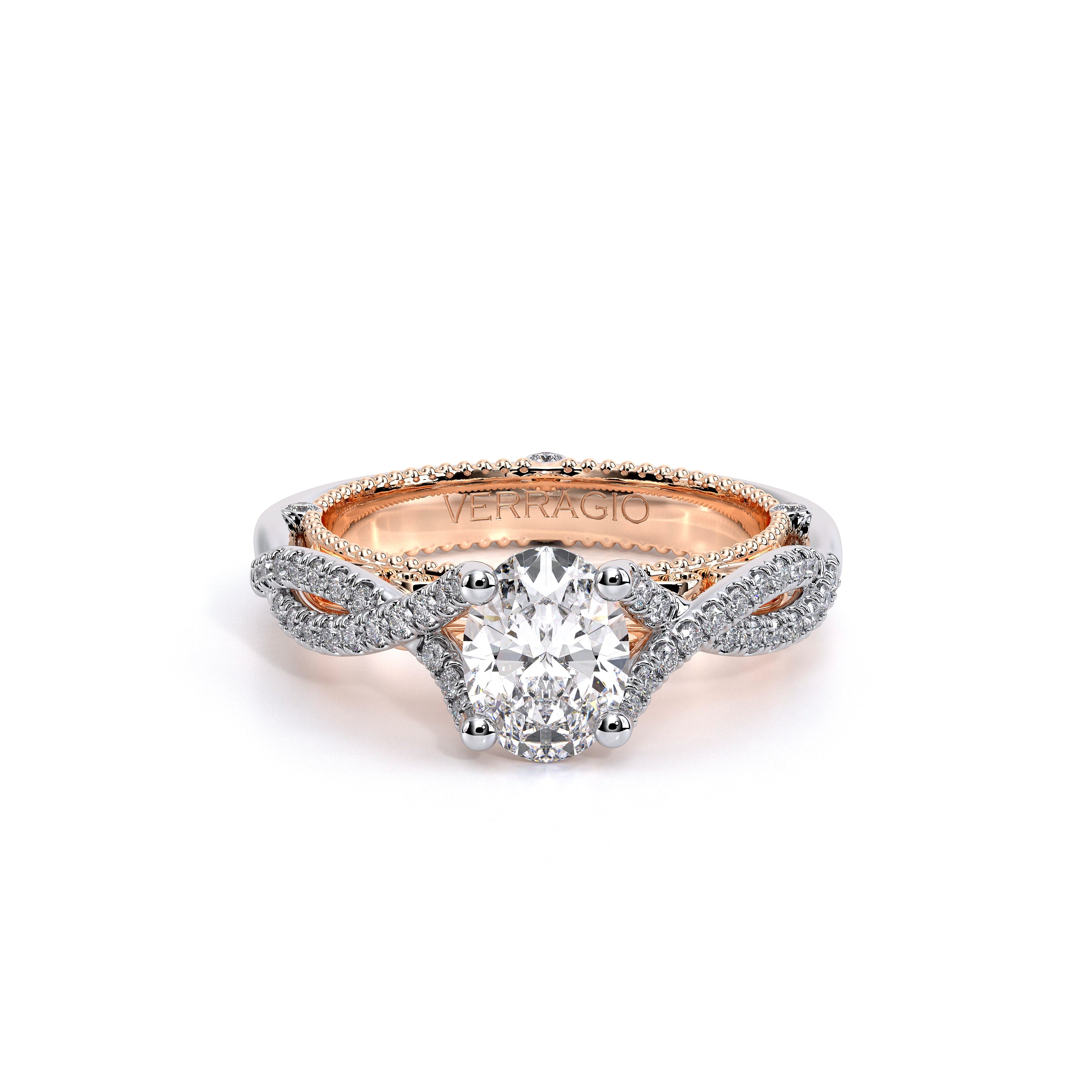 Oval Pavé 18k Rose and White Gold Engagement Ring - VEN-5003