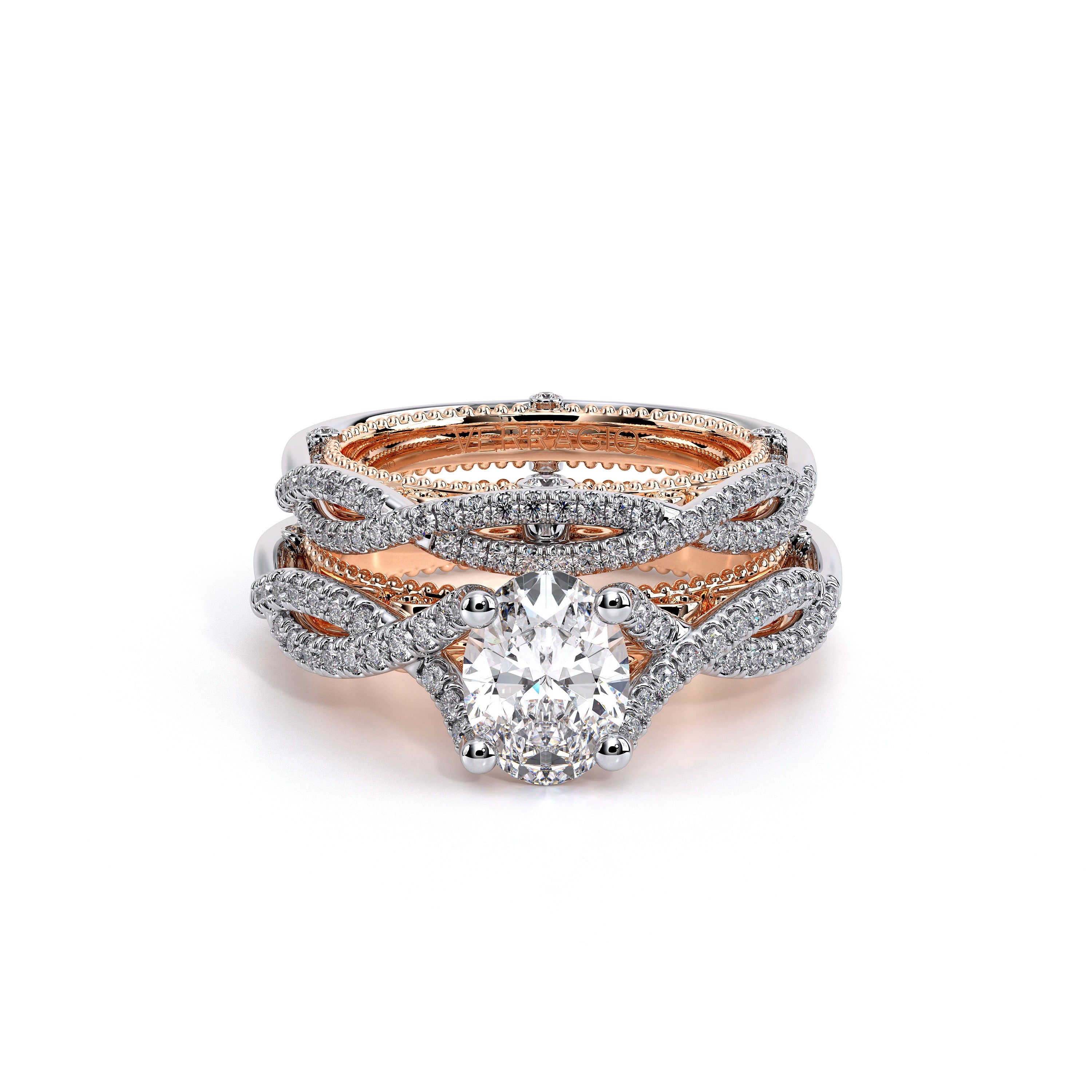 Oval Pavé 18k Rose and White Gold Engagement Ring - VEN-5003