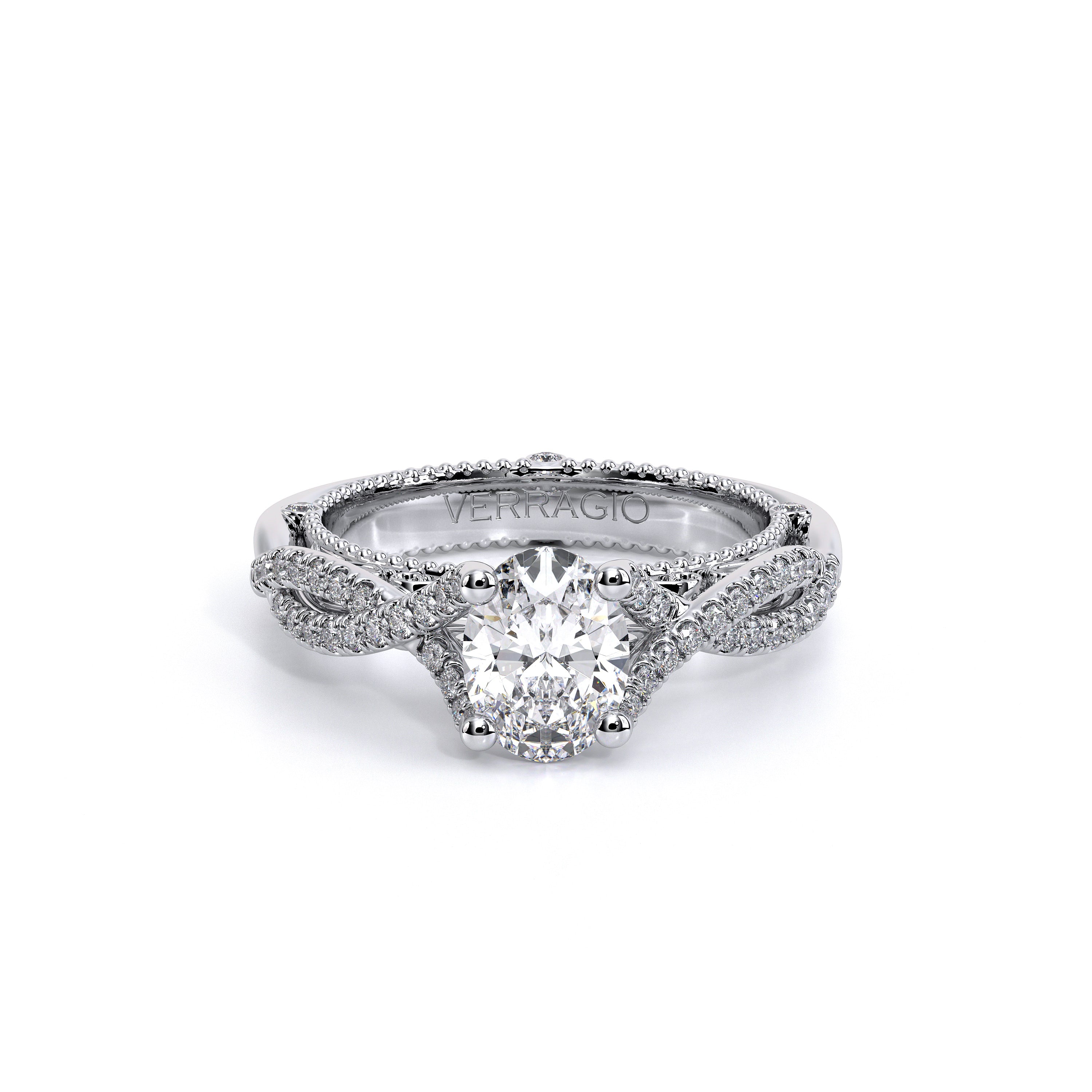 Oval Pavé 14k White Gold Engagement Ring - VEN-5003