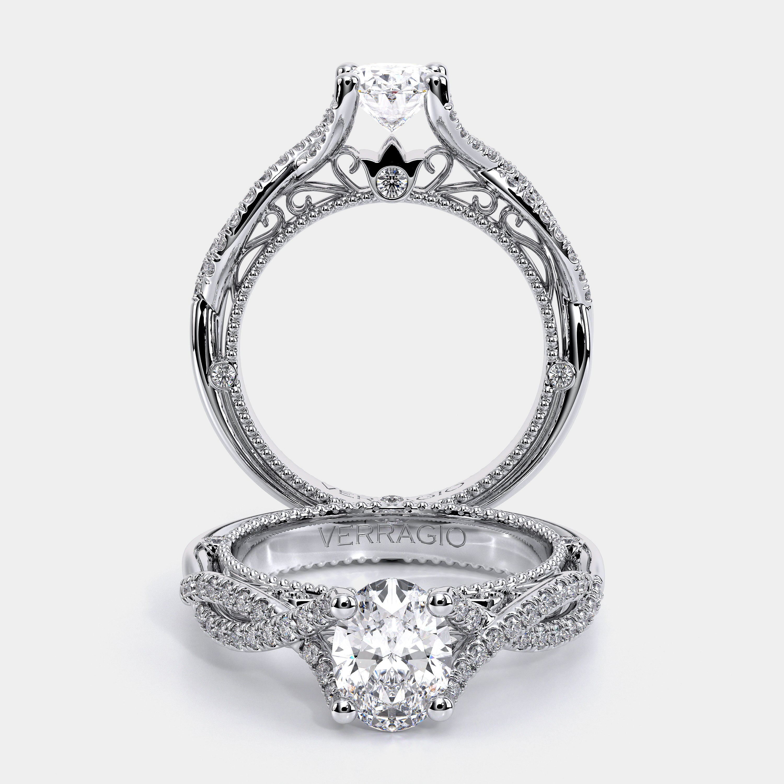 Oval Pavé 14k White Gold Engagement Ring - VEN-5003