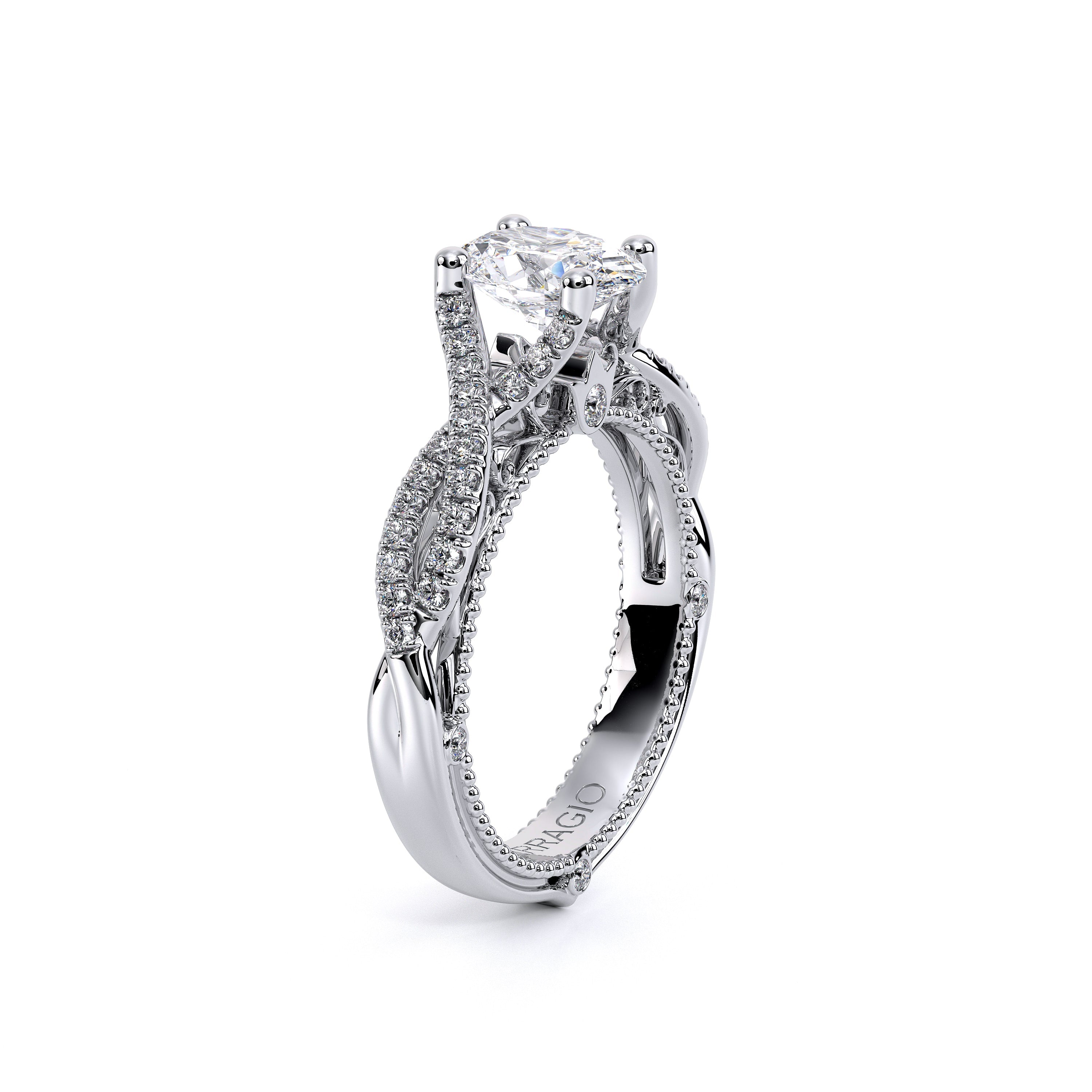 Oval Pavé 14k White Gold Engagement Ring - VEN-5003