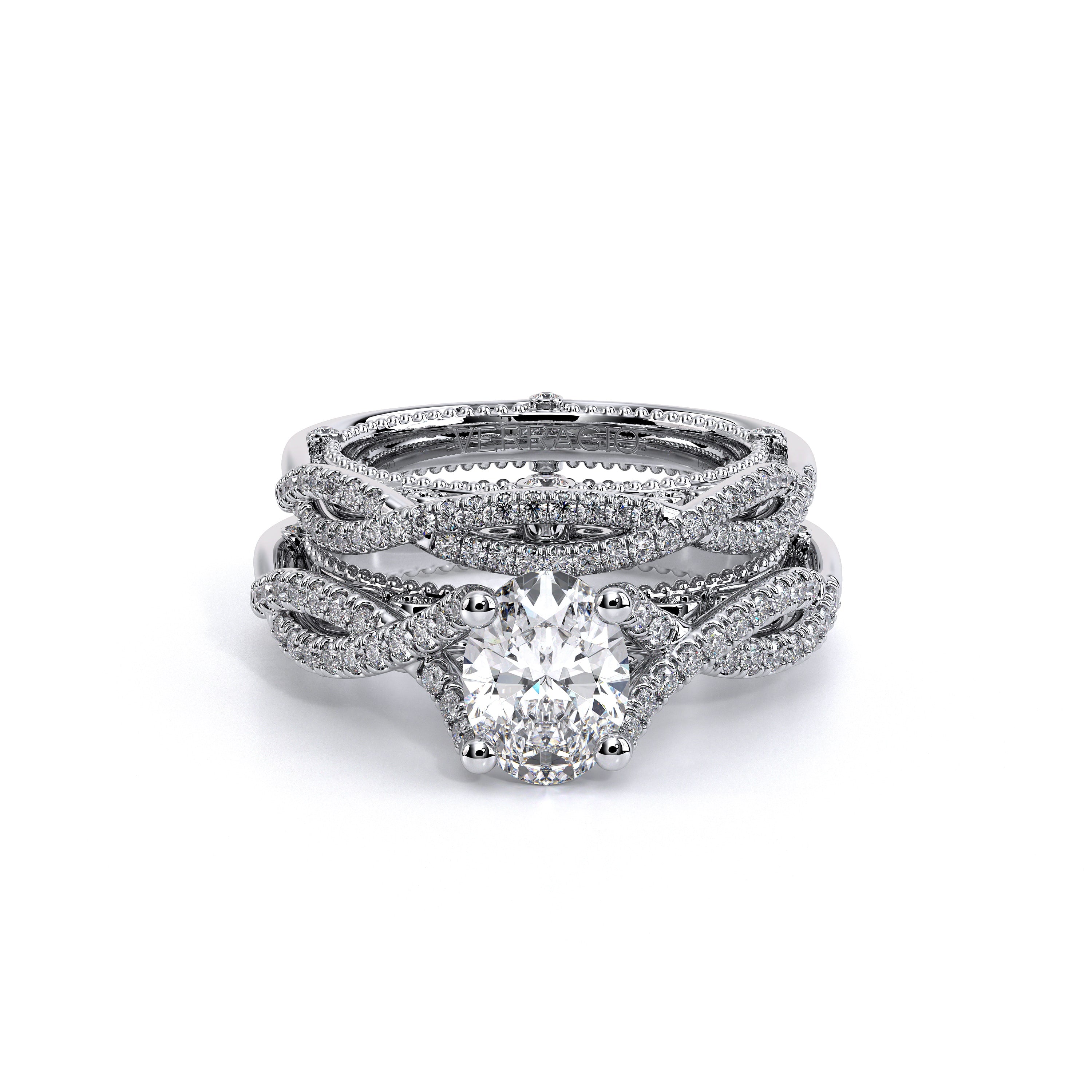 Oval Pavé 18k White Gold Engagement Ring - VEN-5003
