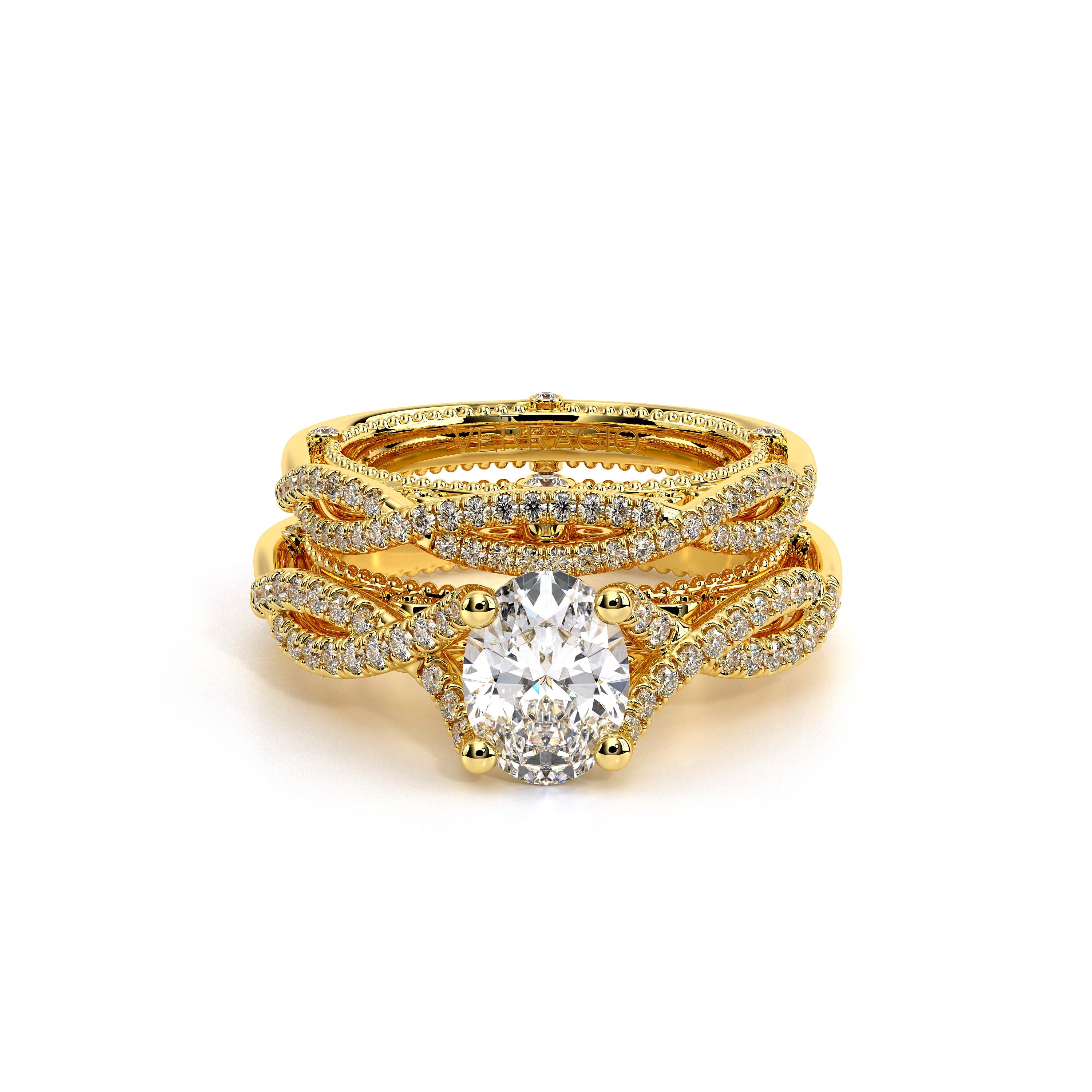 Oval Pavé 14k Yellow Gold Engagement Ring - VEN-5003