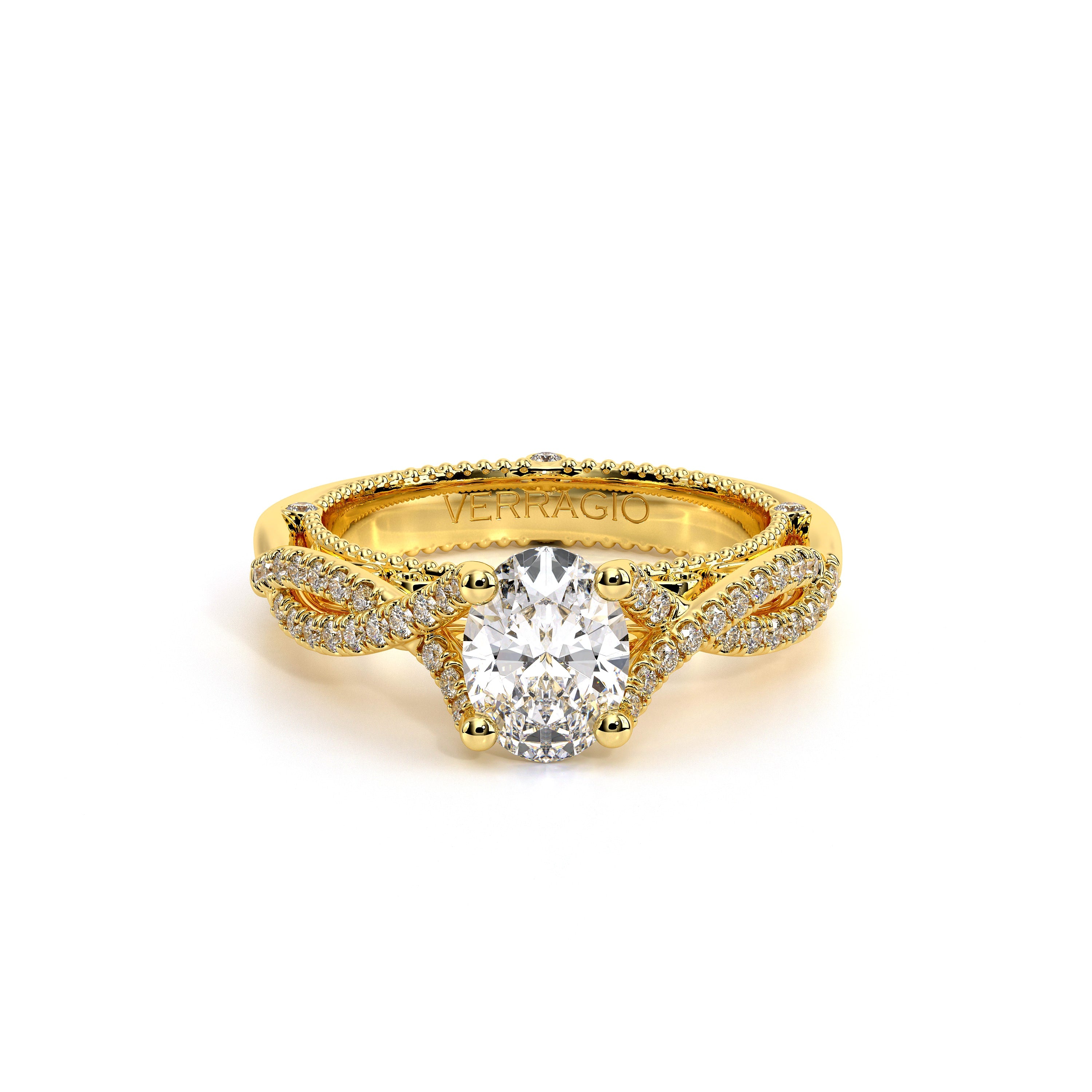 Oval Pavé 14k Yellow Gold Engagement Ring - VEN-5003