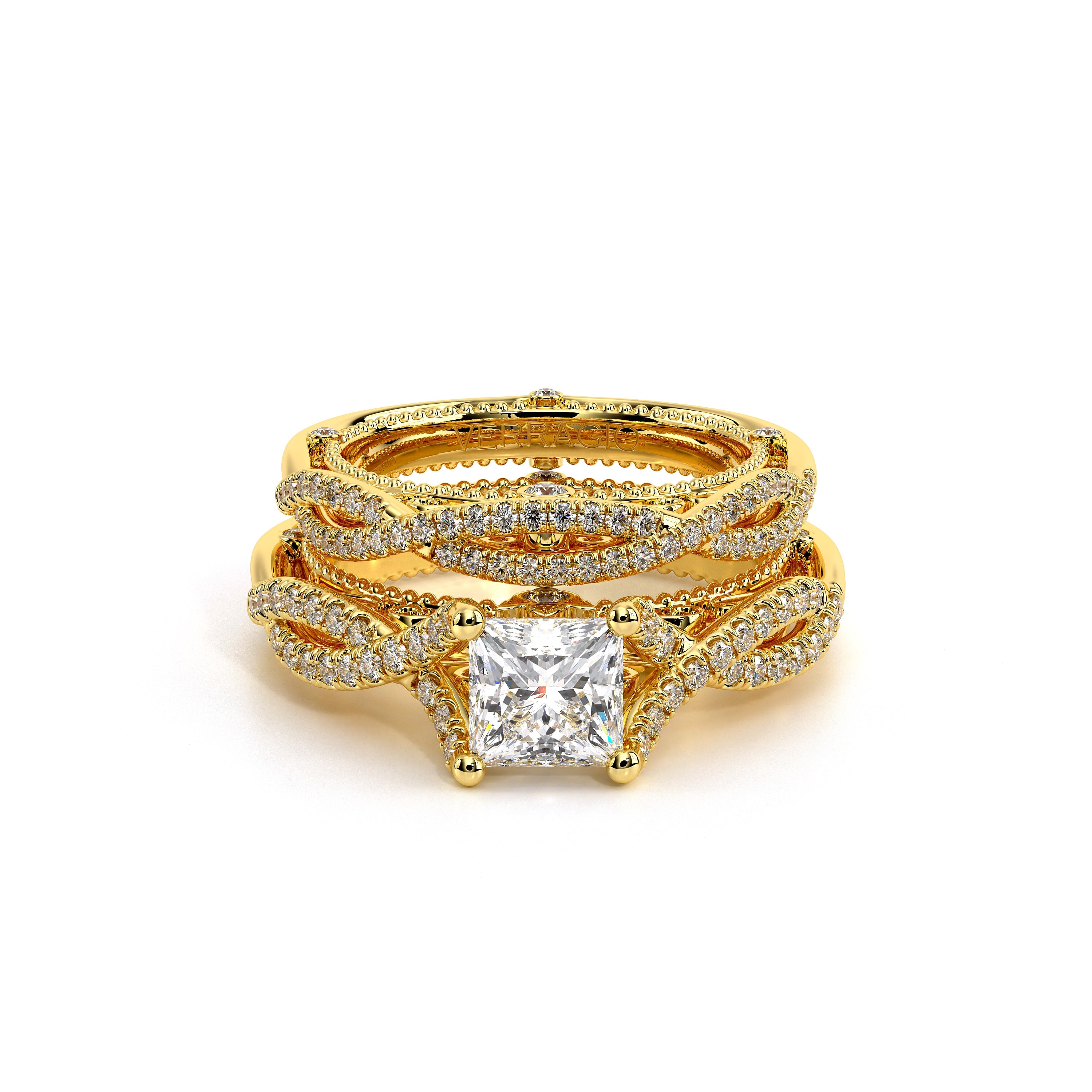 Princess Pavé 14k Yellow Gold Engagement Ring - VEN-5003