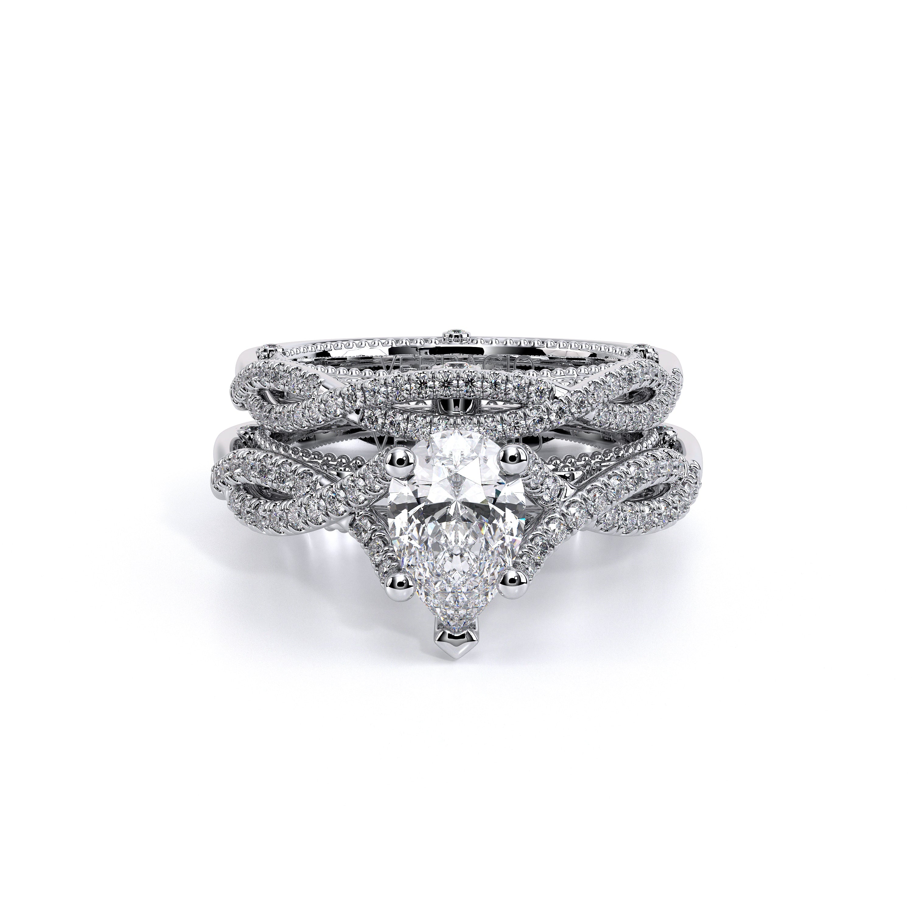 Pear Pavé 18k White Gold Engagement Ring - VEN-5003
