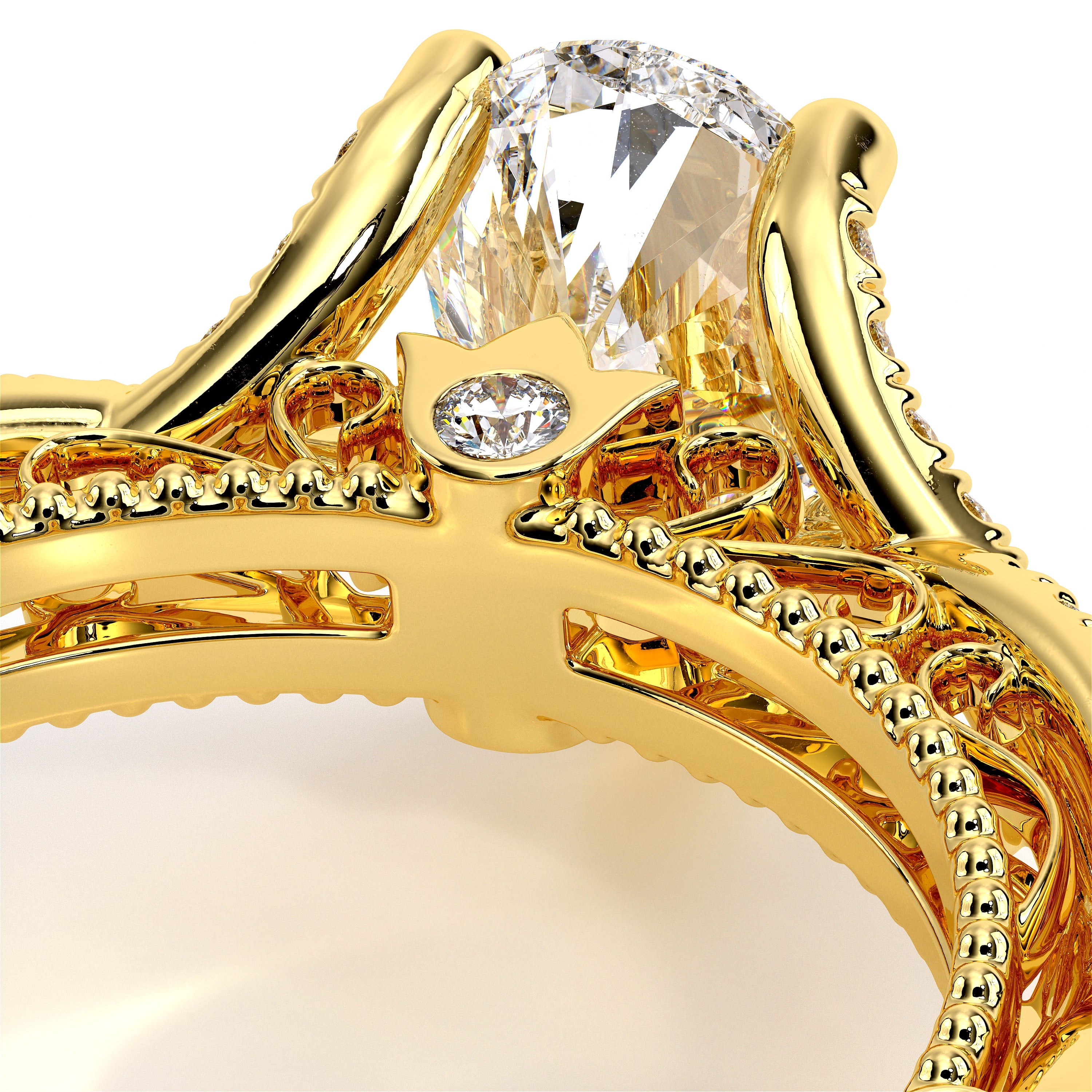 Pear Pavé 18k Yellow Gold Engagement Ring - VEN-5003