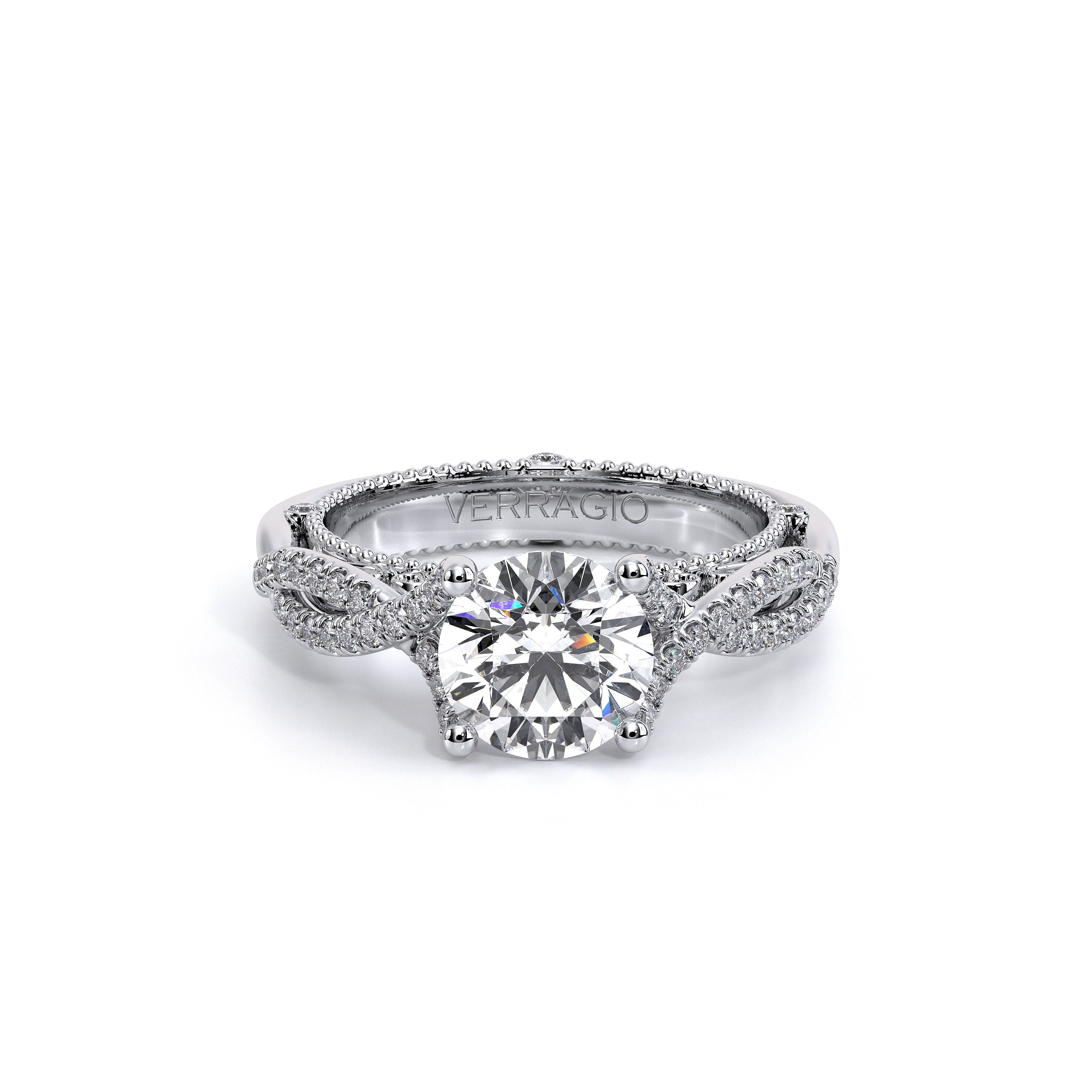 Round Pavé Platinum Engagement Ring - VEN-5003