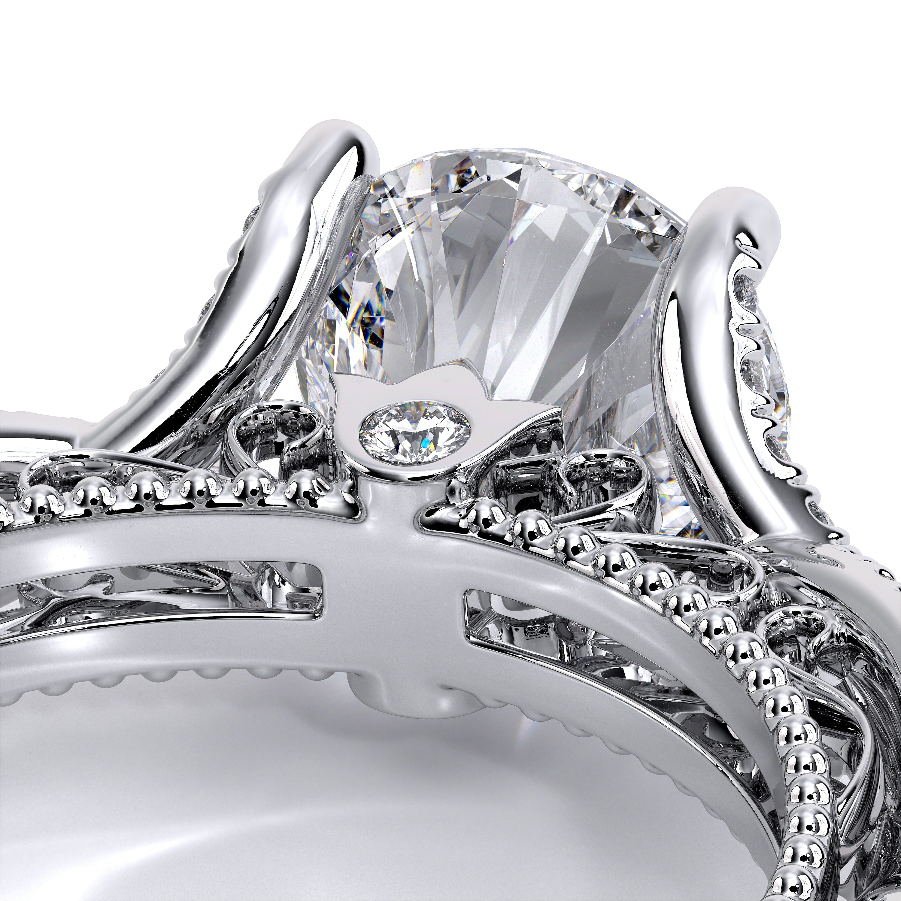 Round Pavé Platinum Engagement Ring - VEN-5003