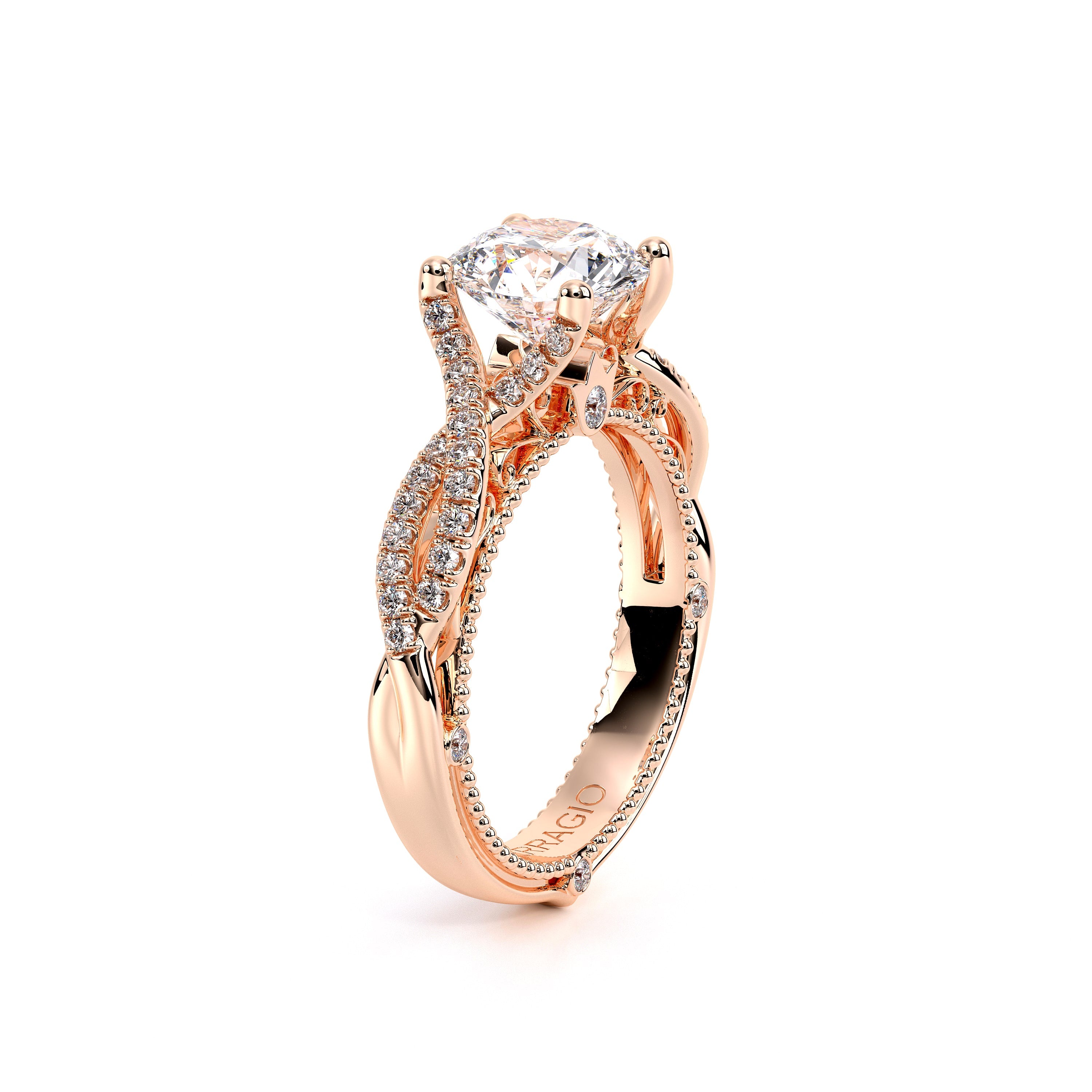 Round Pavé 14k Rose Gold Engagement Ring - VEN-5003