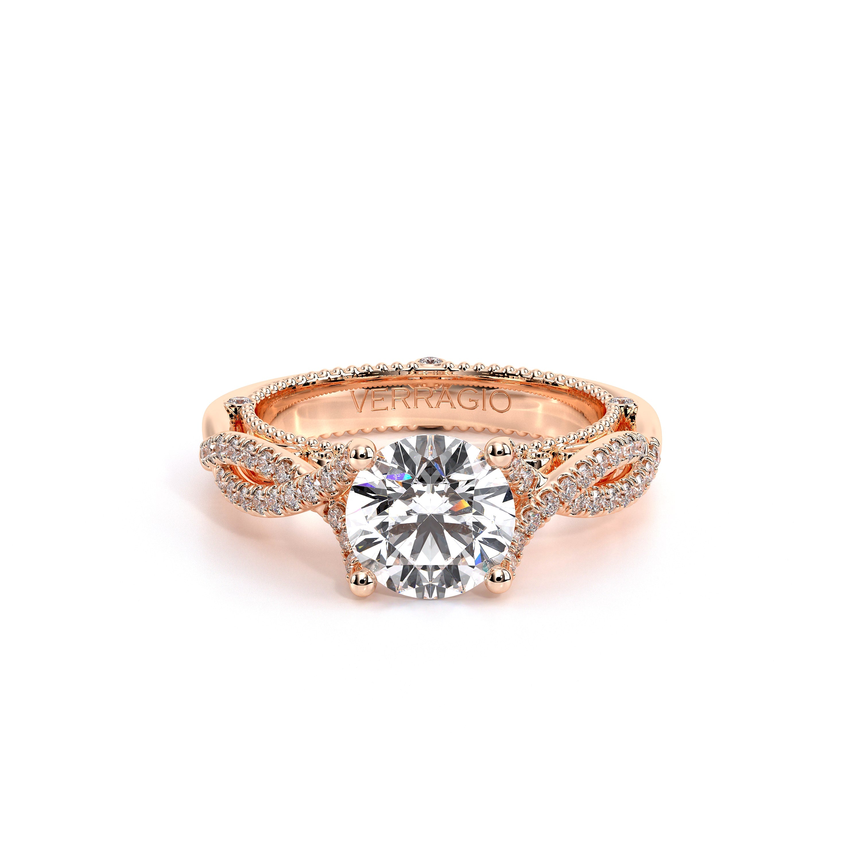Round Pavé 14k Rose Gold Engagement Ring - VEN-5003