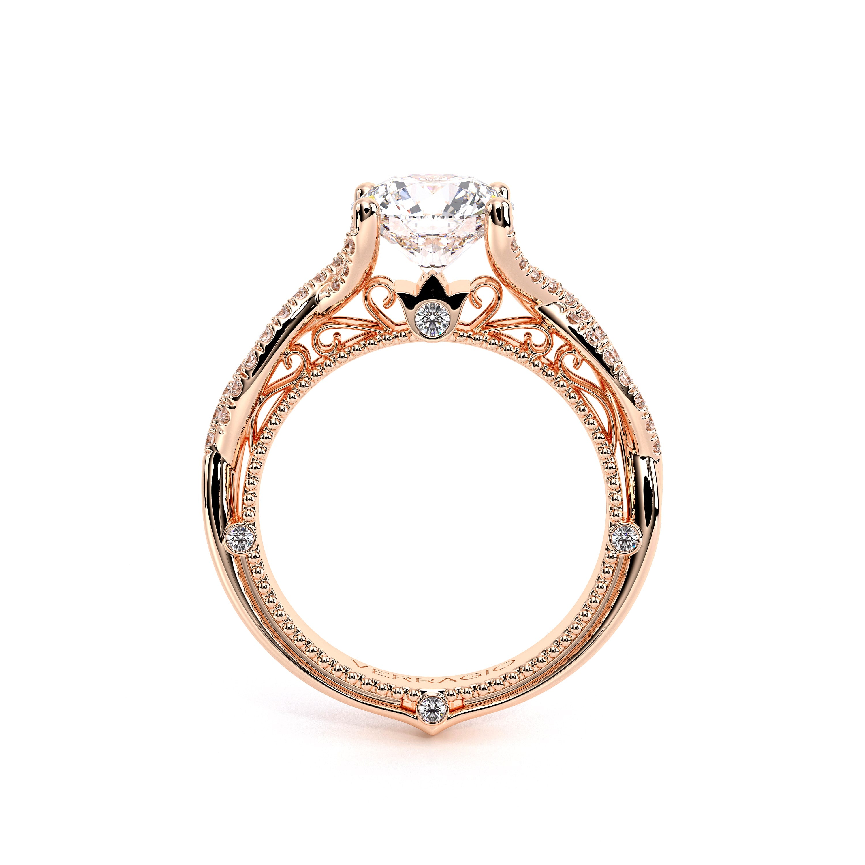 Round Pavé 14k Rose Gold Engagement Ring - VEN-5003