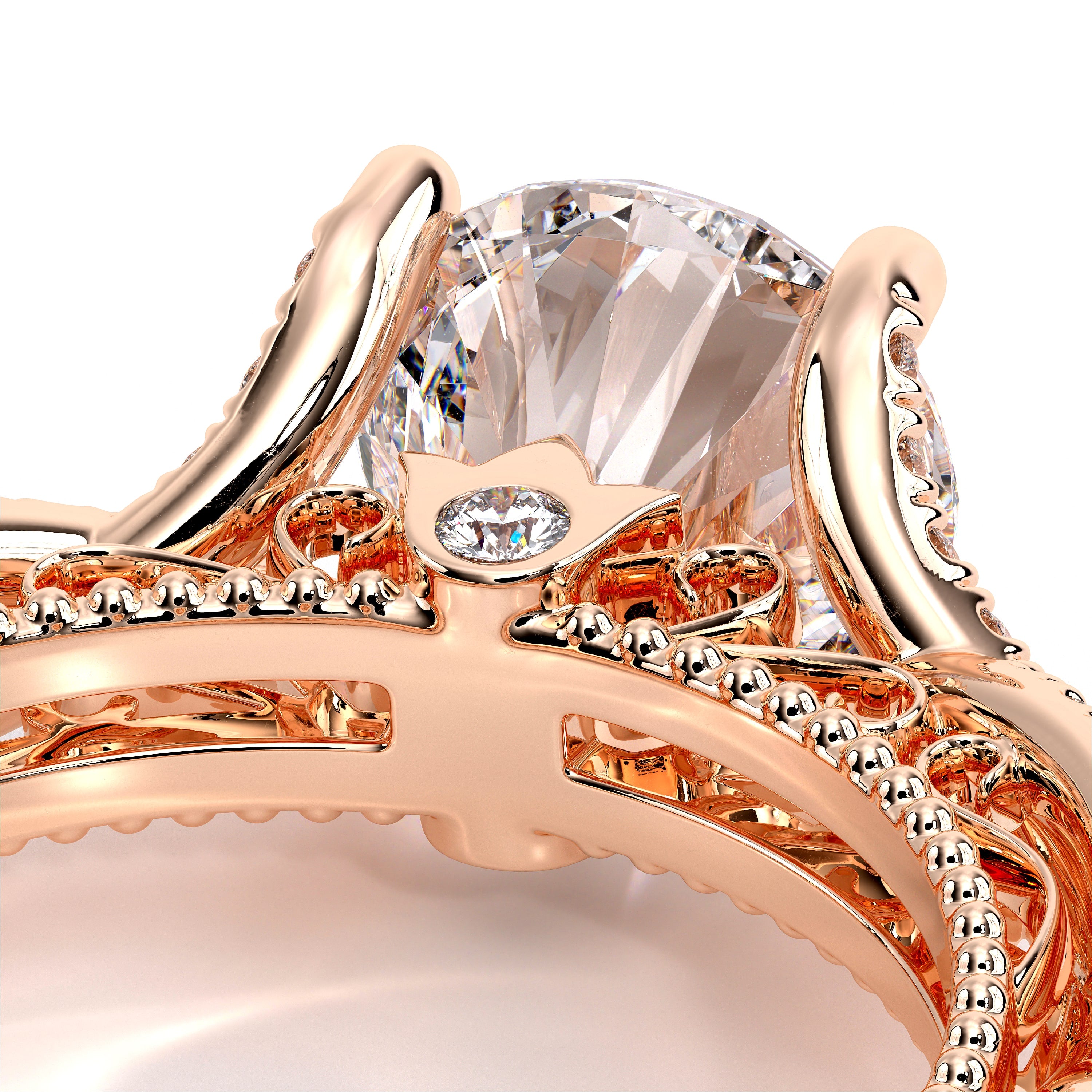 Round Pavé 14k Rose Gold Engagement Ring - VEN-5003