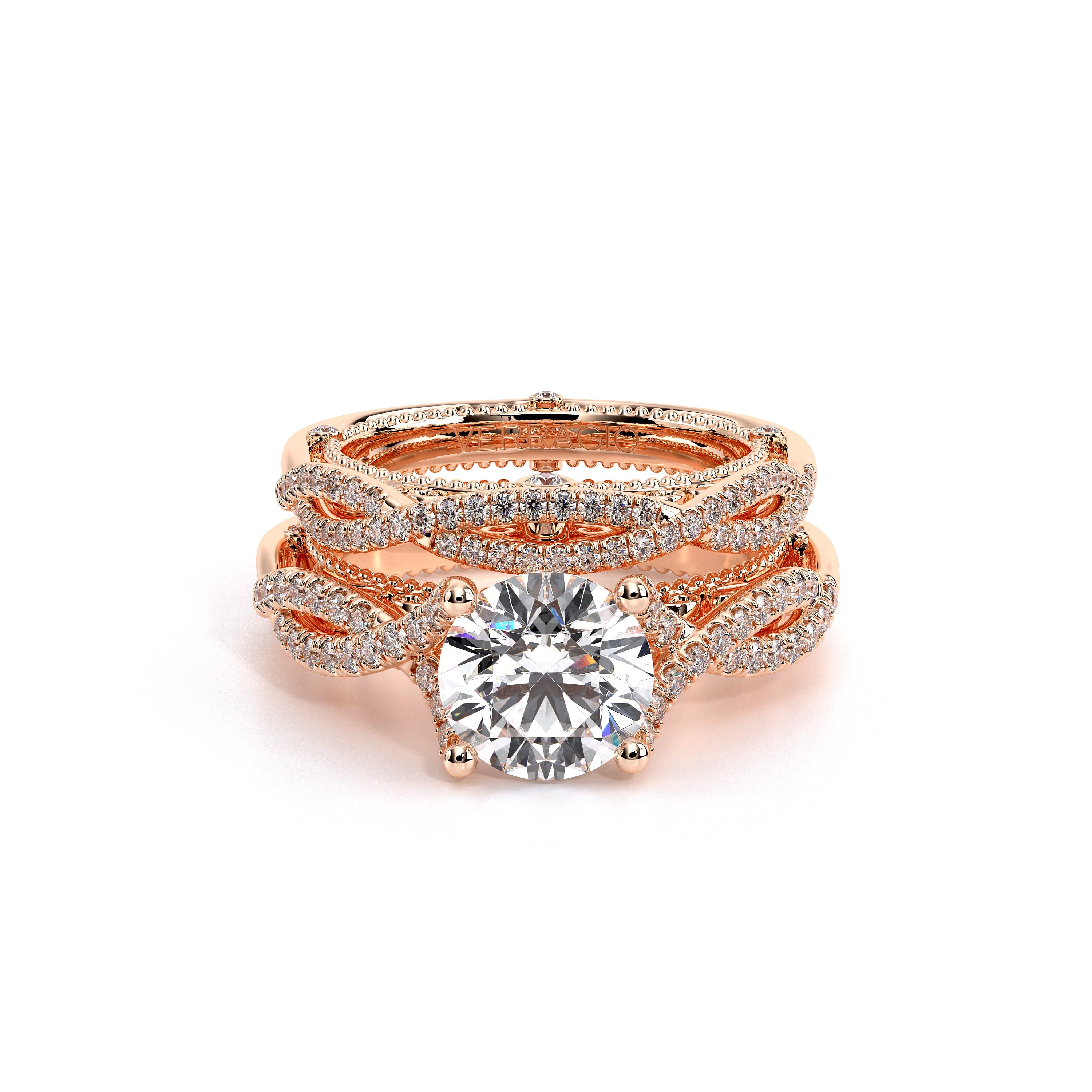 Round Pavé 18k Rose Gold Engagement Ring - VEN-5003