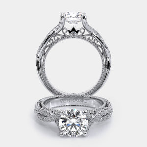 Round Pavé 14k White Gold Engagement Ring - VEN-5003