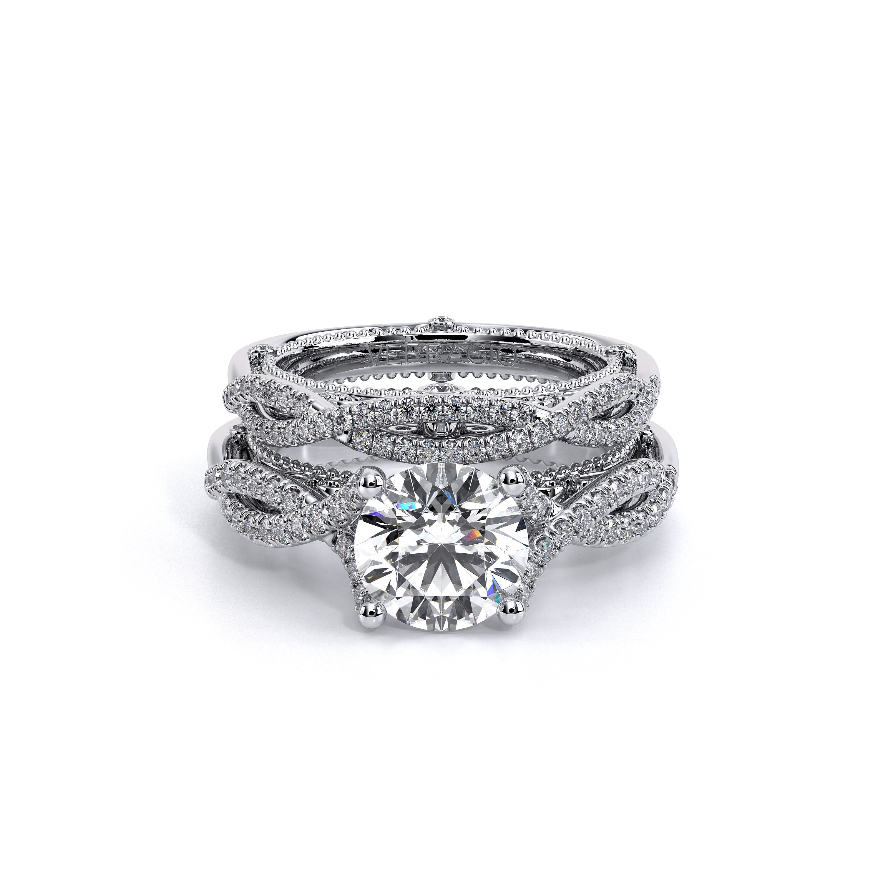 Round Pavé 14k White Gold Engagement Ring - VEN-5003