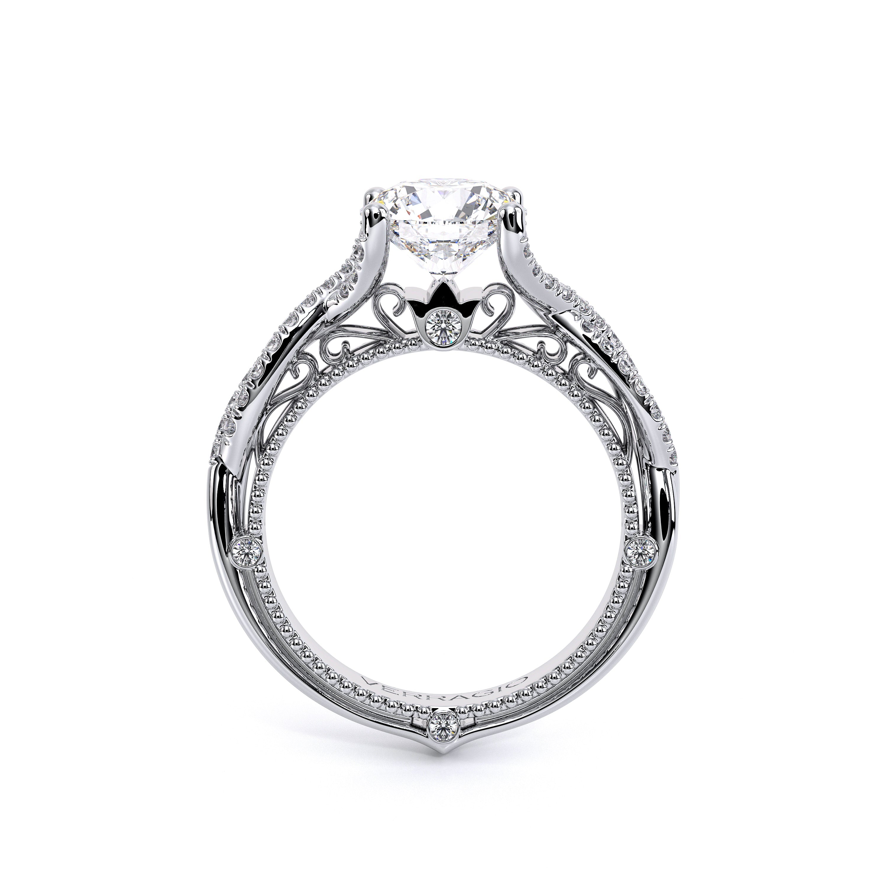 Round Pavé 14k White Gold Engagement Ring - VEN-5003