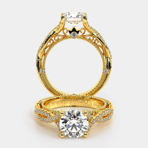 Round Pavé 18k Yellow Gold Engagement Ring - VEN-5003
