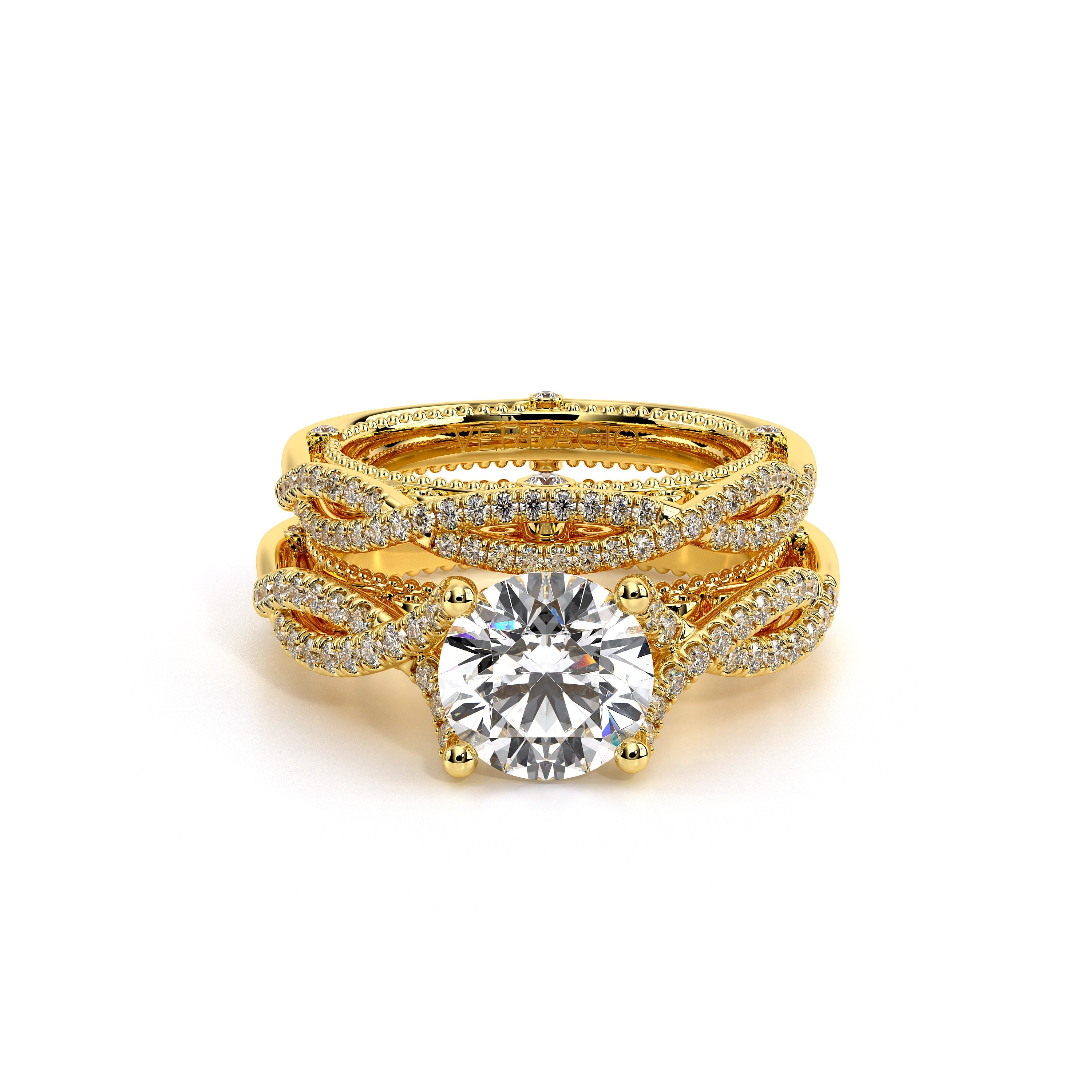 Round Pavé 18k Yellow Gold Engagement Ring - VEN-5003