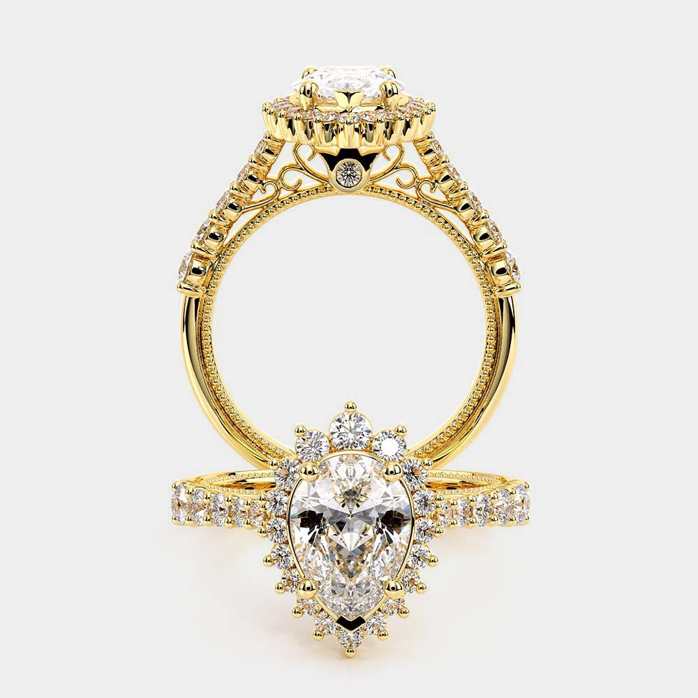 Pear Halo 14k Yellow Gold Engagement Ring - VEN-5084