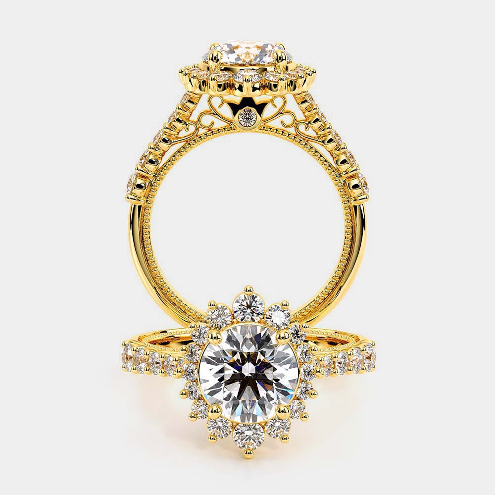 Round Halo 18k Yellow Gold Engagement Ring - VEN-5084