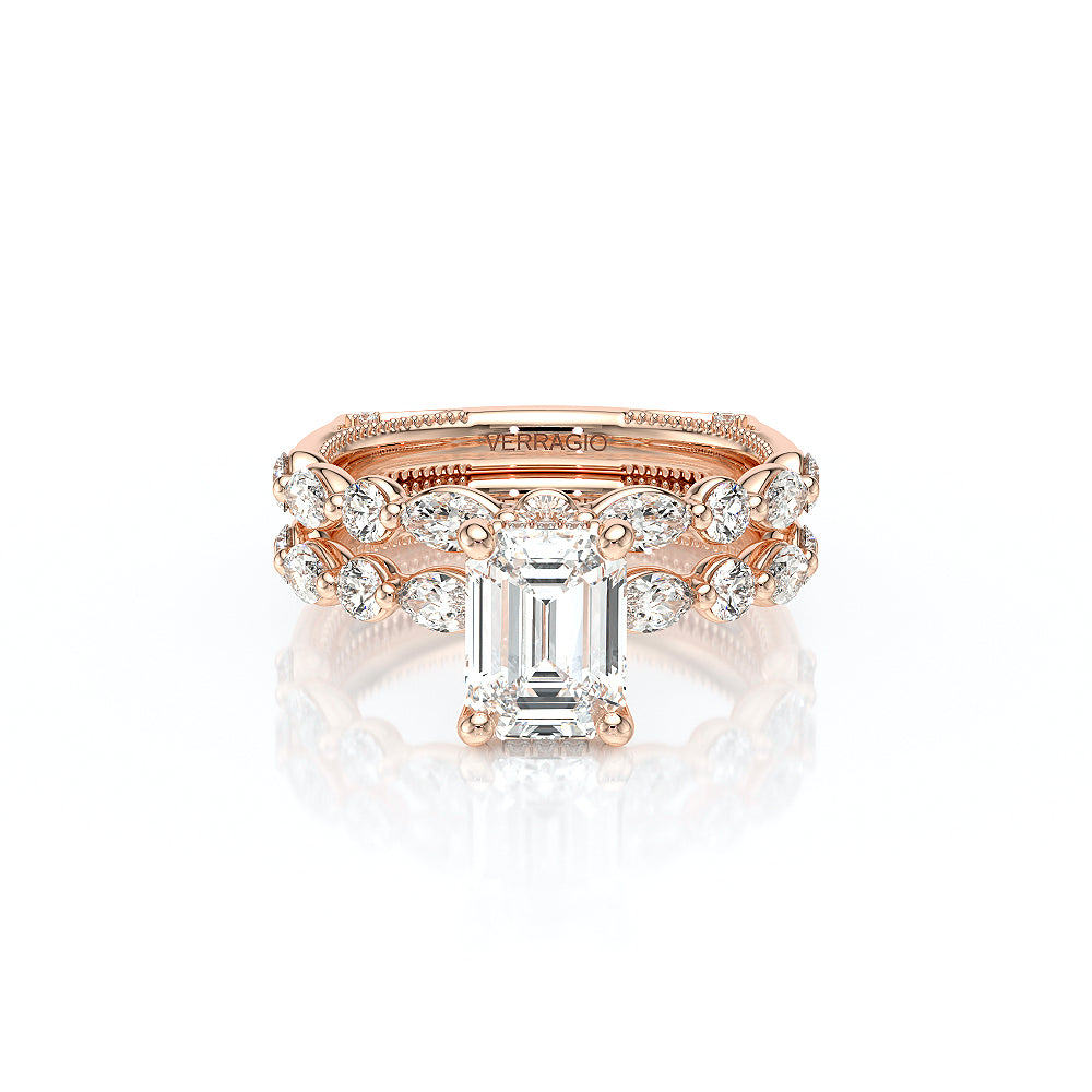 Emerald Side Stone 18k Rose Gold Engagement Ring - VNG-2202