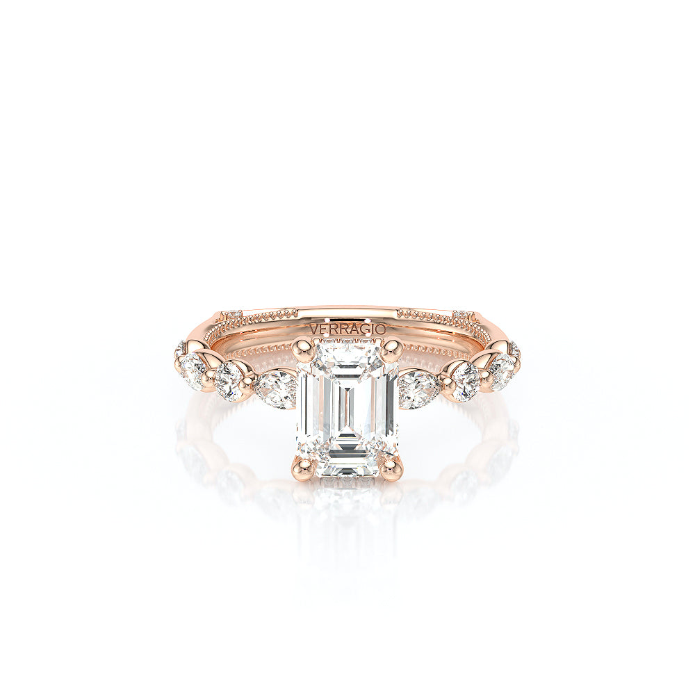 Emerald Side Stone 18k Rose Gold Engagement Ring - VNG-2202