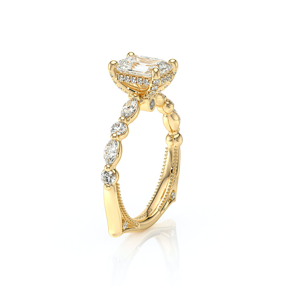Emerald Side Stone 18k Yellow Gold Engagement Ring - VNG-2202