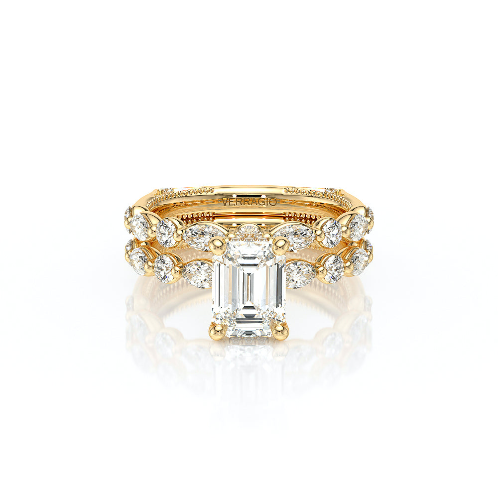 Emerald Side Stone 18k Yellow Gold Engagement Ring - VNG-2202