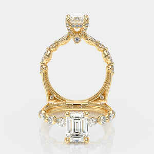 Emerald Side Stone 18k Yellow Gold Engagement Ring - VNG-2202