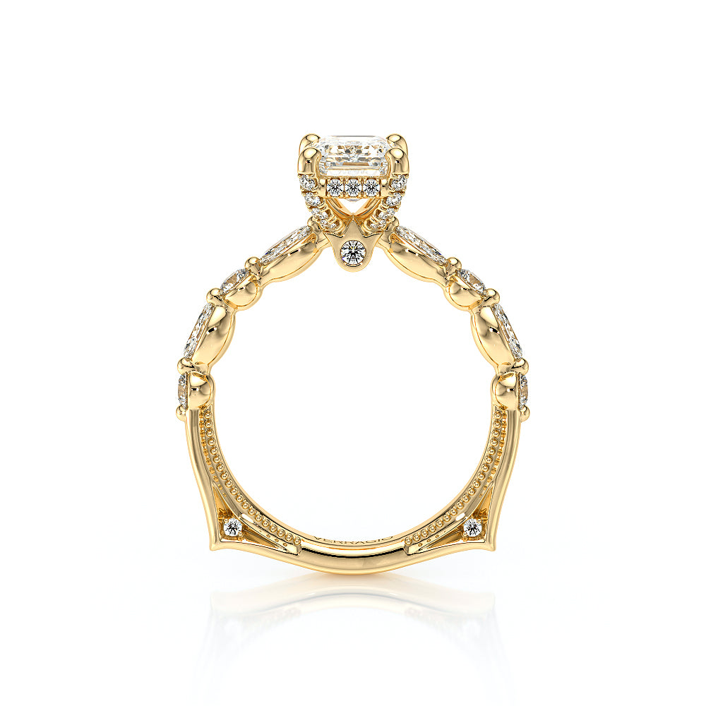 Emerald Side Stone 18k Yellow Gold Engagement Ring - VNG-2202