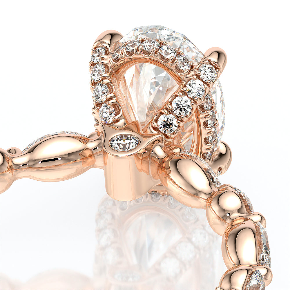 Oval Side Stone 14k Rose Gold Engagement Ring - VNG-2202