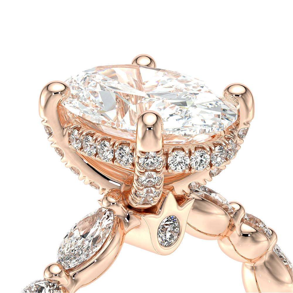 Oval Side Stone 14k Rose Gold Engagement Ring - VNG-2202