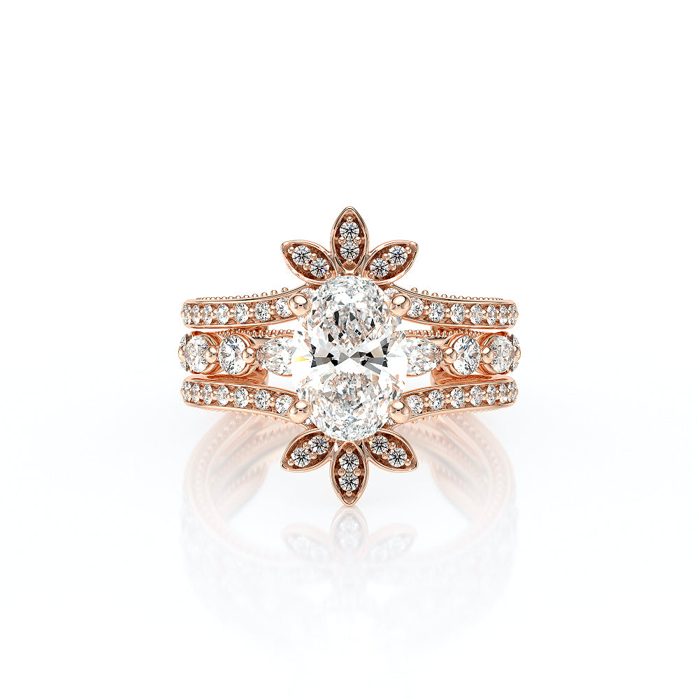 Oval Side Stone 14k Rose Gold Engagement Ring - VNG-2202