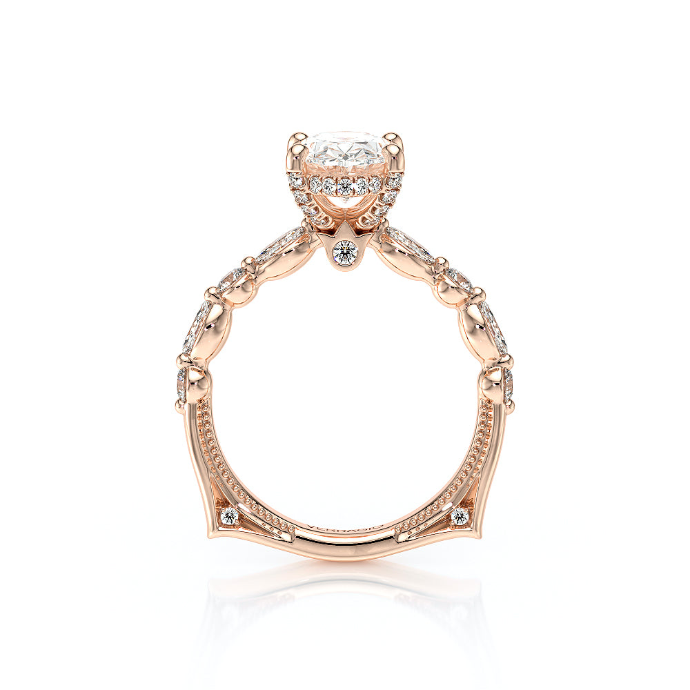 Oval Side Stone 14k Rose Gold Engagement Ring - VNG-2202