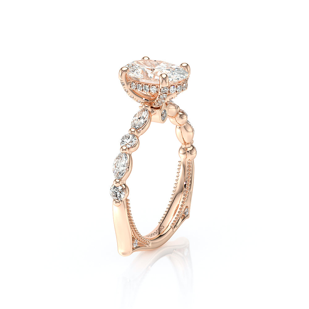 Oval Side Stone 14k Rose Gold Engagement Ring - VNG-2202
