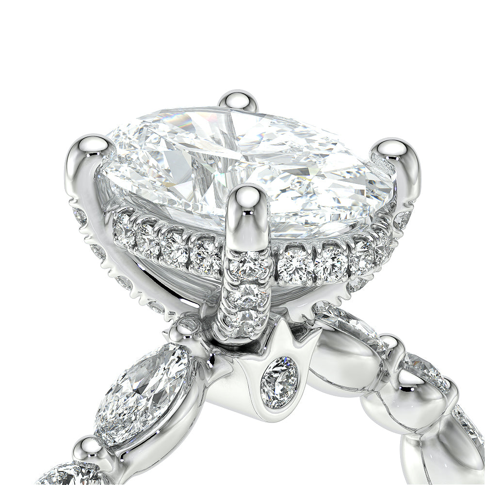 Oval Side Stone 14k White Gold Engagement Ring - VNG-2202