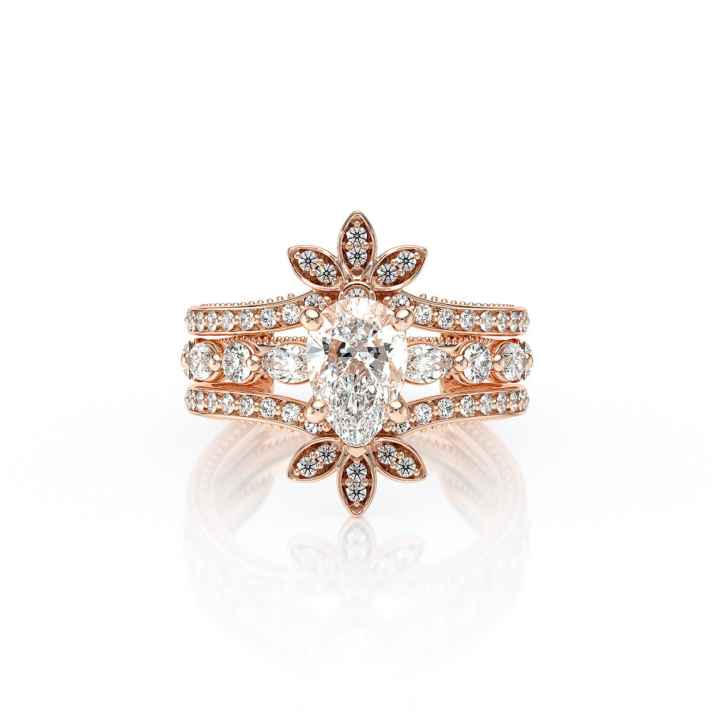 Pear Side Stone 14k Rose Gold Engagement Ring - VNG-2202