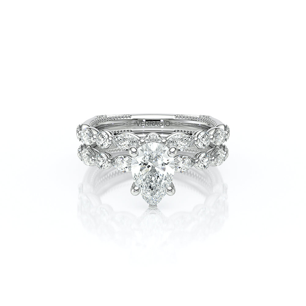 Pear Side Stone 18k White Gold Engagement Ring - VNG-2202