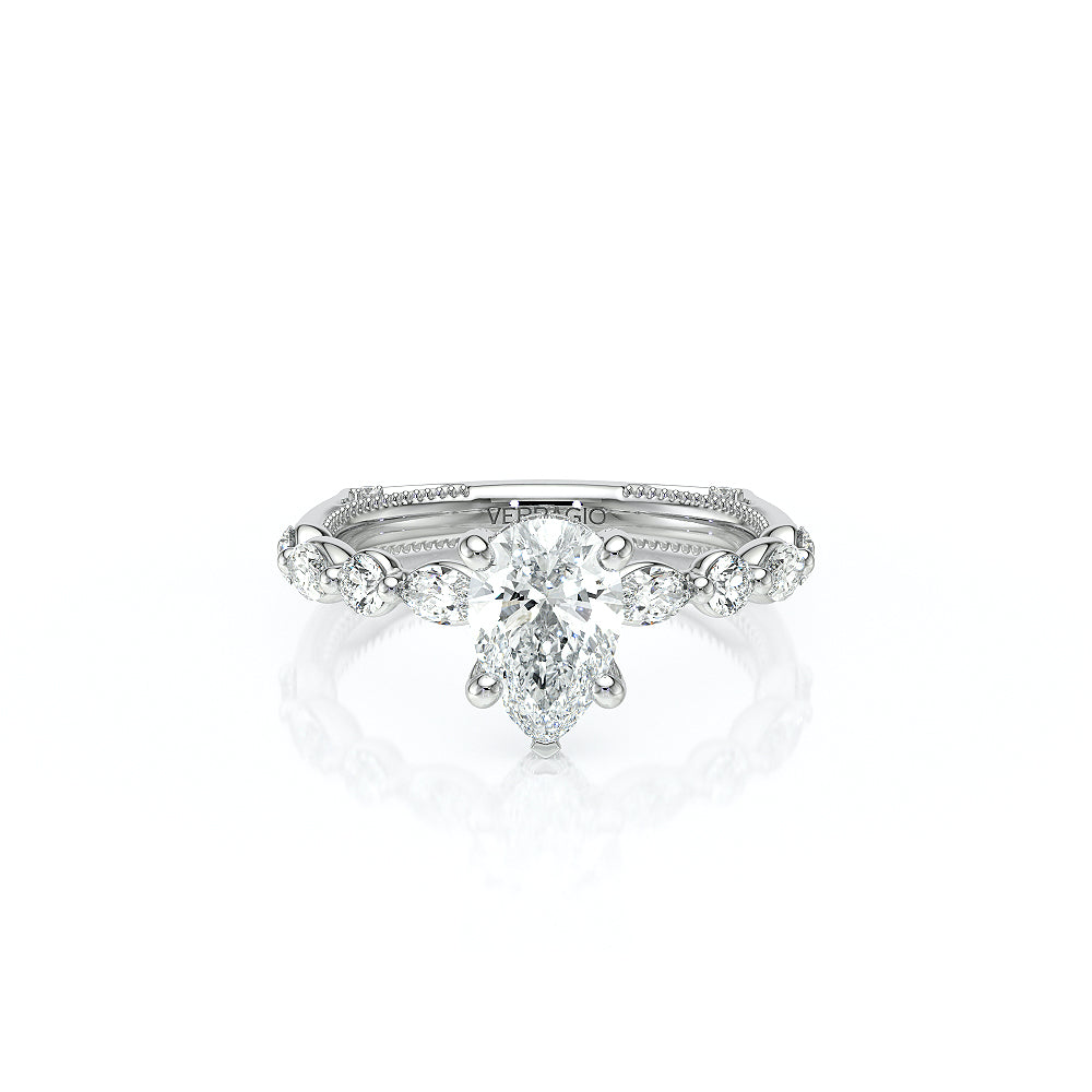 Pear Side Stone 18k White Gold Engagement Ring - VNG-2202