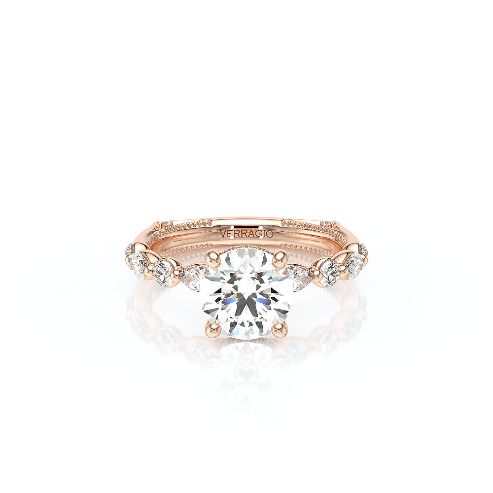 Round Side Stone 14k Rose Gold Engagement Ring - VNG-2202
