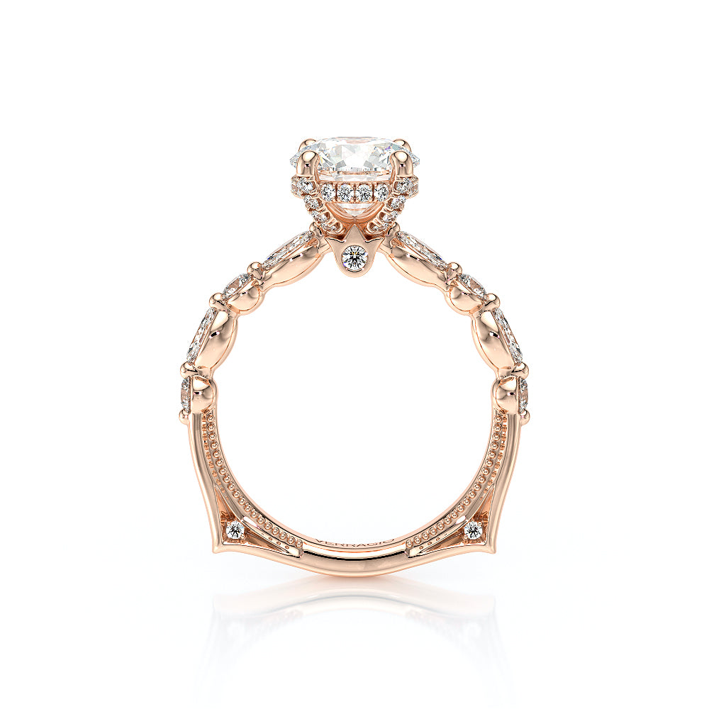 Round Side Stone 14k Rose Gold Engagement Ring - VNG-2202