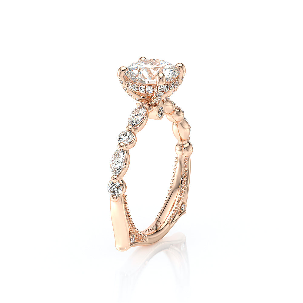 Round Side Stone 14k Rose Gold Engagement Ring - VNG-2202