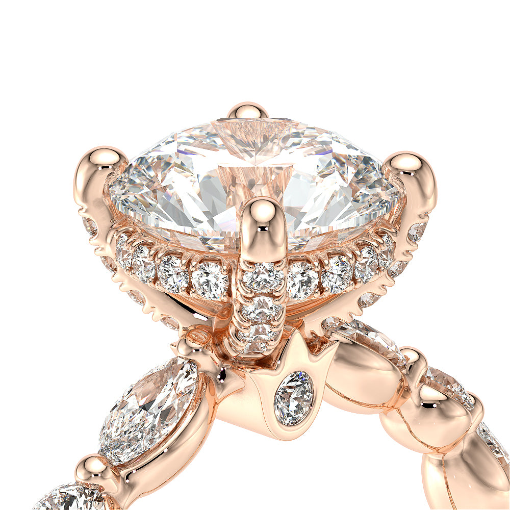 Round Side Stone 18k Rose Gold Engagement Ring - VNG-2202