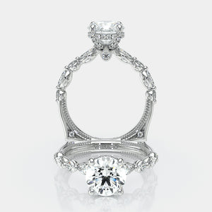 Round Side Stone 14k White Gold Engagement Ring - VNG-2202