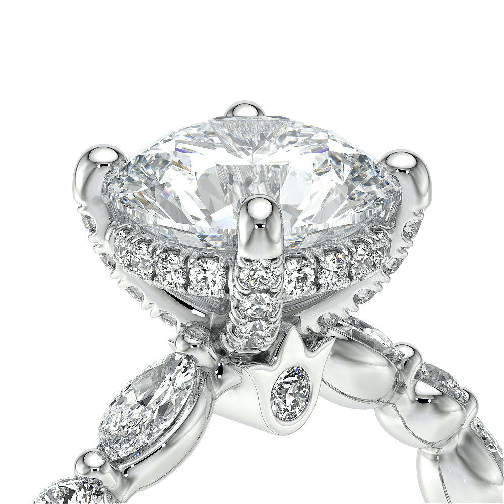 Round Side Stone 18k White Gold Engagement Ring - VNG-2202